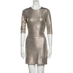 Alice and Olivia crew neck shiny gold mini dress